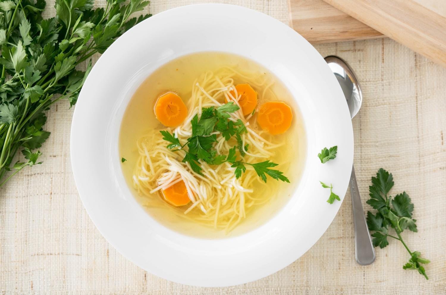 Traditional chicken noodle soup (rosół)